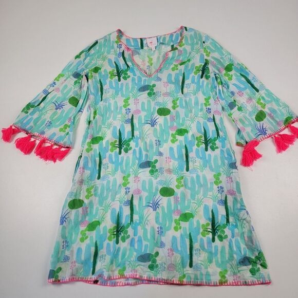 Nimo With Love Dress Flamingo Pom Poms Cover Up Beach Midi Womens Sz Small - Picture 1 of 8